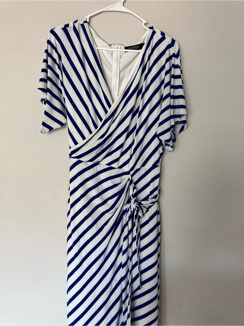 Lauren Ralph Lauren Blue and White Striped Wrap Midi Dress